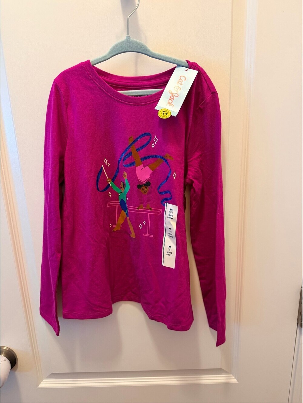 Cat & Jack Girls Gymnastics Graphic Long Sleeve Shirt Magenta Size M 8